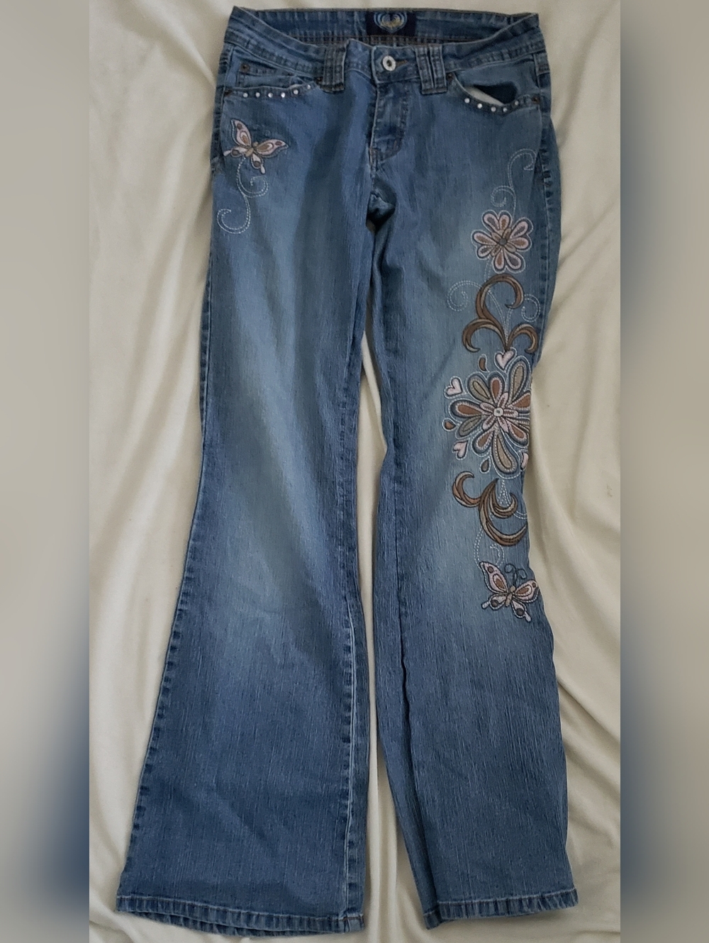 Angels Bootcut Low Rise Embroidered Jeans